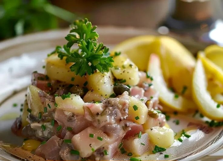 تارتار البطاطا ولحم الدجاج المدخن