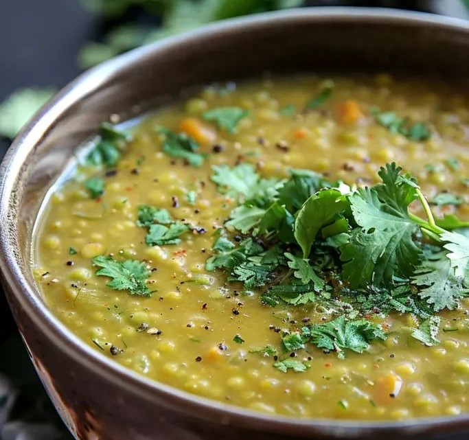 حساء البازلاء المجففة بالجزر والكزبرة الخضراء