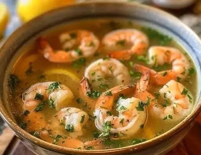 1 ـــ شوربة الجمبري أو القريدس او الروبيان بالثوم والبصل الخفيفة