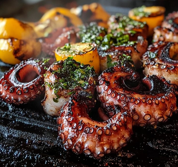 أخطبوط مشوي بالخضار والأعشاب المعطرة