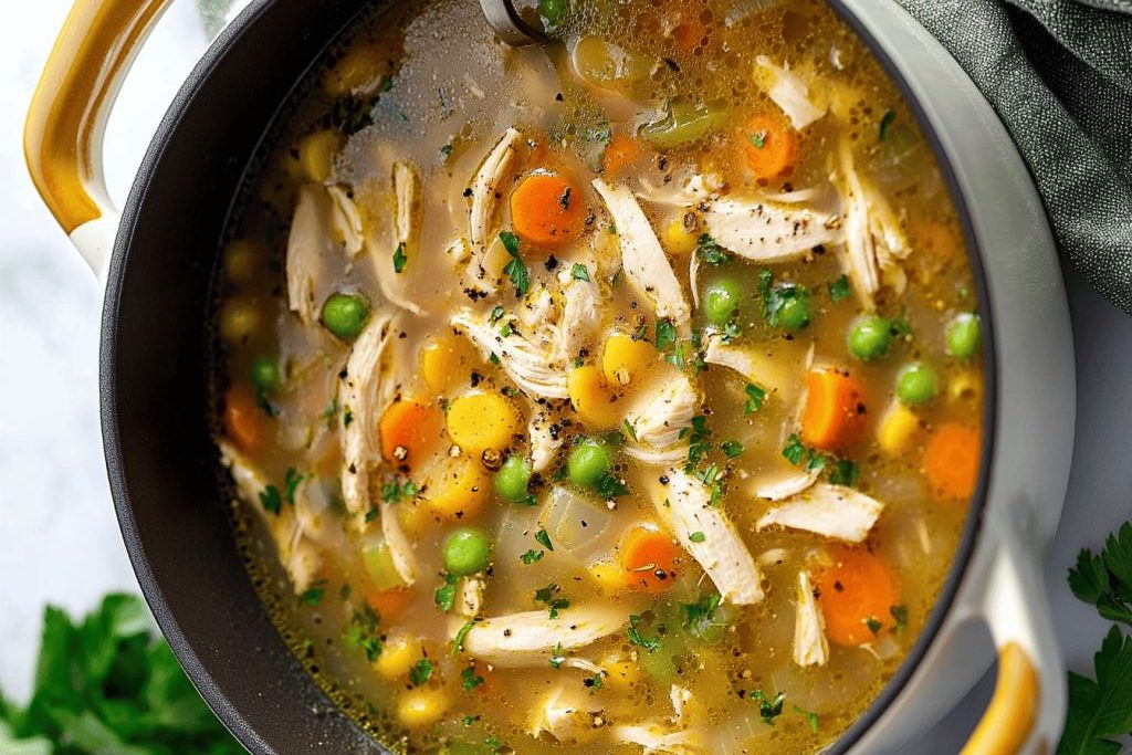 شوربة الدجاج بالخضار والبازلاء