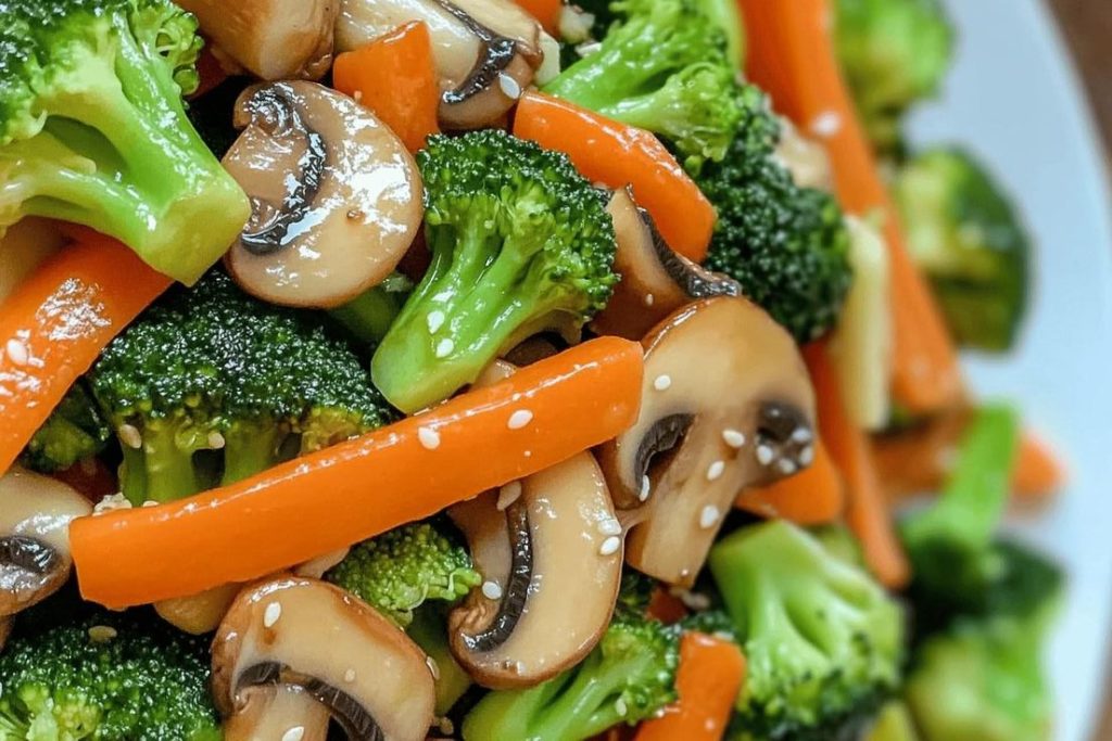 سوتيه البروكلي والجزر والفطر بعسل النحل الطبيعي وزيت السمسم